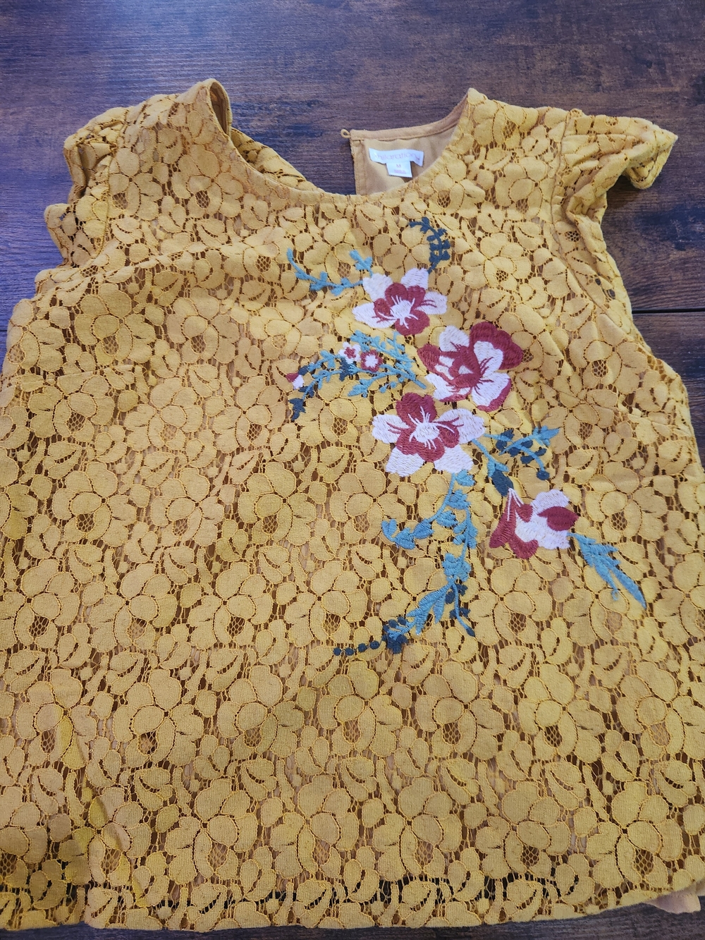 Xhilaration Mustard Yellow Lace Floral Embroidered Blouse